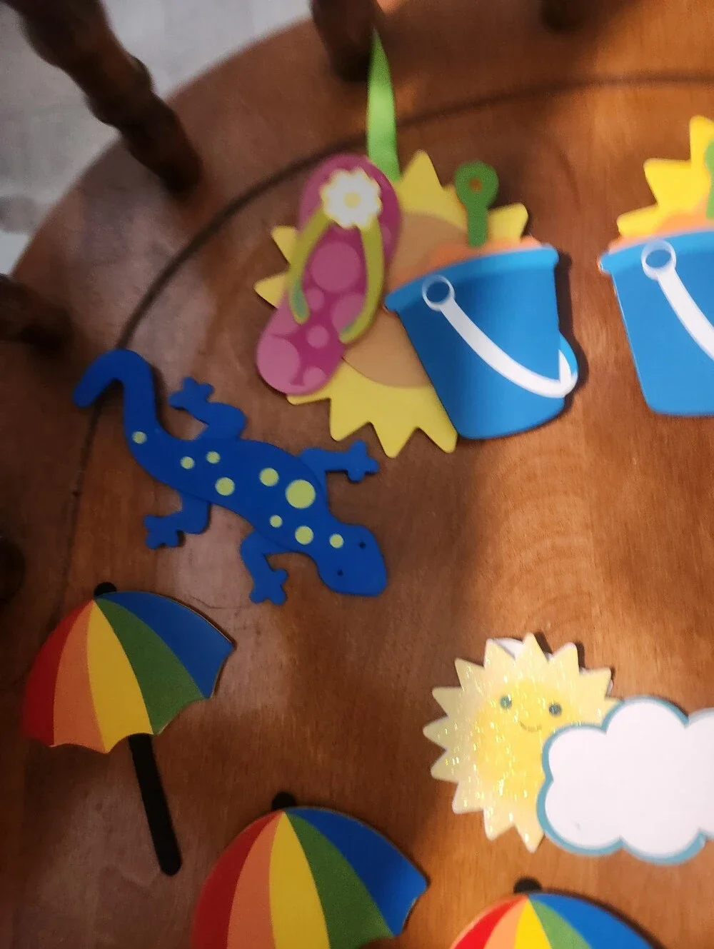 Wooden Beach and Rainbow Decor Set - Blue, Yellow, Pink, Green